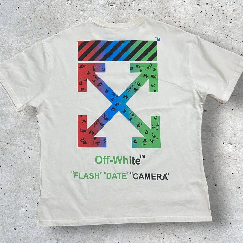 Off-White Virgil Multicolor Arrow 2013 Flash Date Camera White Tee Mens Size 3XL